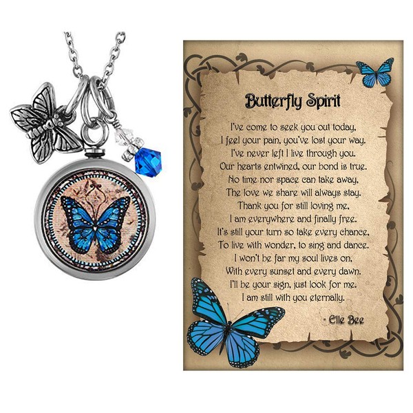 Lola Bella Gifts and Spirit Lala - Collar con urna de cremación, diseño de mariposa, color azul