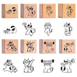 Pilikoll Pack of 8 Cat Wooden Stamps Modelling Clay Set Animals Wooden Stamps for Crafts DIY Wooden Rubber Stamp Cat Decorative Wooden Stamps for Scrapbooking, Bullet Journals, Card Making, Crafts