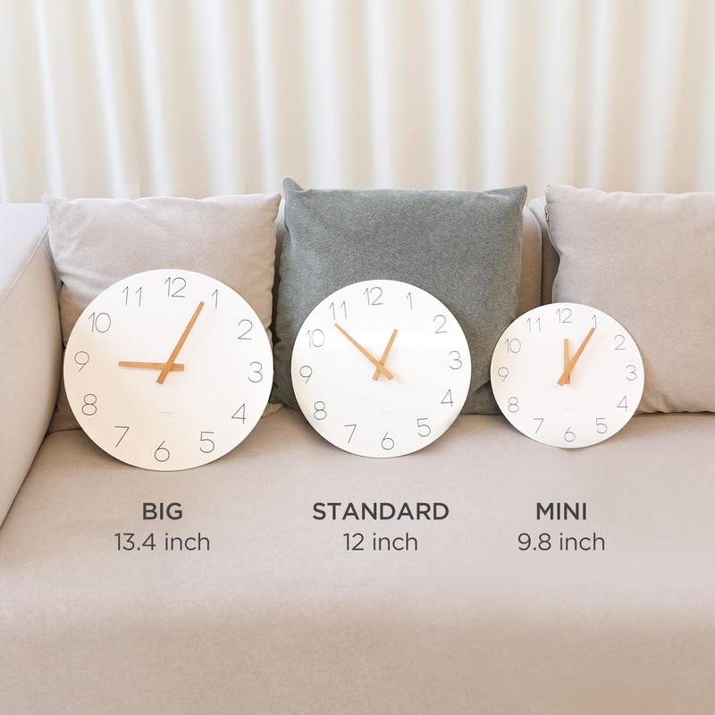 mooas Flatwood Wall Clock (Wood Mini), 9.8" Silent Non-Ticking Sweep
