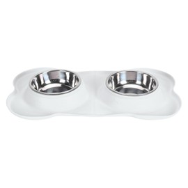 Double Pet Bowls Rustproof Stainless Steel Dog Water Food Bowls TPR Base Cat Double Food Bowls for Home Indoors Beige