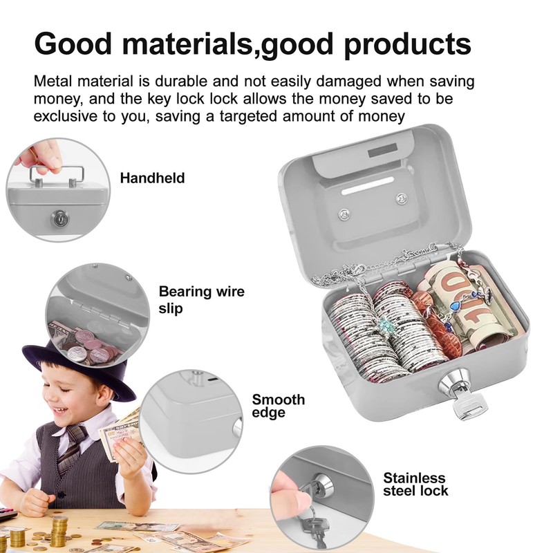 Small Cash Box, Lockable with Key, Lockable with Key, Portable