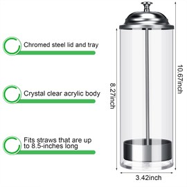 Patelai 10.6 Inch Straw Dispenser and 200 Pcs Drinking Straws Container Holder with Lid,Transparent for Counter Organizer Kitchen Bar Home Supplies(Fresh Colors)