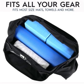 Wild Essentials Yoga Bag, Balance, Exercise tote, large mat carrier with shoulder strap and inside pocket, fits most yoga mats, Rugged 10 ounce, recycled cotton canvas (Black-Balanace)