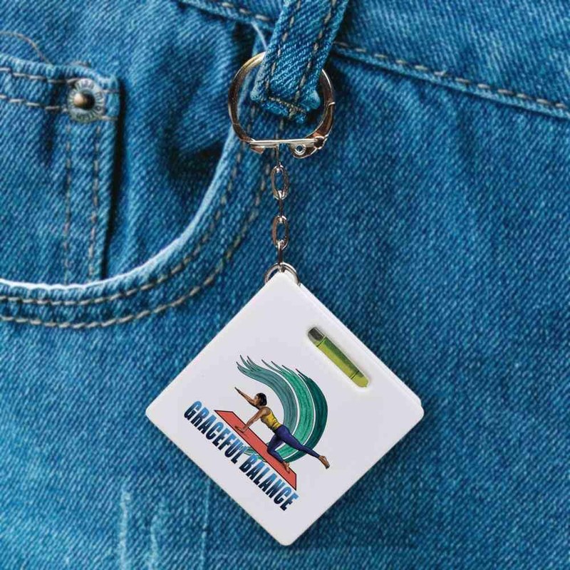 Azeeda 'Dynamic Yoga Stretching Posture' Keyring Tape Measure/Spirit Level Tool