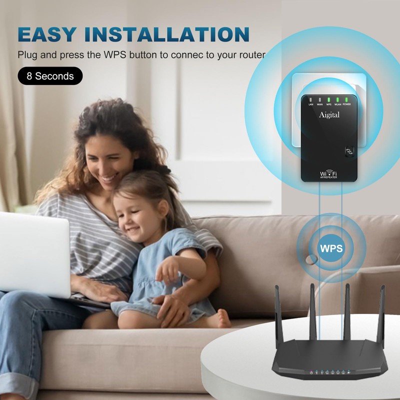 300Mbps WiFi Booster WiFi Range Extender, Compact Internet Booster with