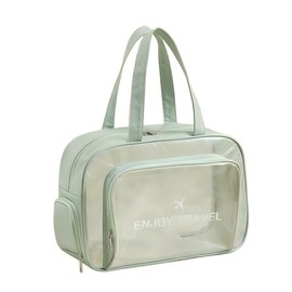 BuyCard Large Travel Clear Toiletry Bag with Shoes Compartment, Clear Makeup Bag Organizer, Carry-on Toiletries Cosmetic Pouch with Zipper and Handle, Waterproof PVC Tote Handbag Purse, Green