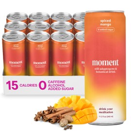 Moment Adaptogen Drink (Shark Tank) | NON-CARBONATED Non Alcoholic Drinks | Spiced Mango | L-Theanine & Ashwagandha for Calm & Clarity | 0 Added Sugar, 0 Caffeine | 12-pack