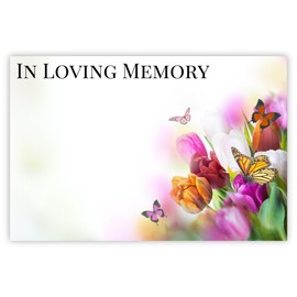 celloexpress In Loving Memory (Butterflies & Tulips) Flower Message Cards - 60mm x 90mm - Bereavement Florist Card Sympathy Condolences Notes (Pack of 10)