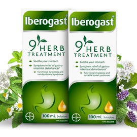 Iberogast 9 Herb Gut Health Treatment - Naturally Sourced Extracts, Gut Health Supplements For Women And Men, Digestive Supplements To Relieve Gastrointestinal Disturbances And IBS Symptoms, 2x100ml