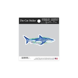 Die Cut Sticker Cape Cod, Massachusetts, Great White Shark, Watercolor, Contour Vinyl Sticker 1 to 3 inches (Waterproof Decal for Cars, Water Bottles, Laptops, Coolers), Small