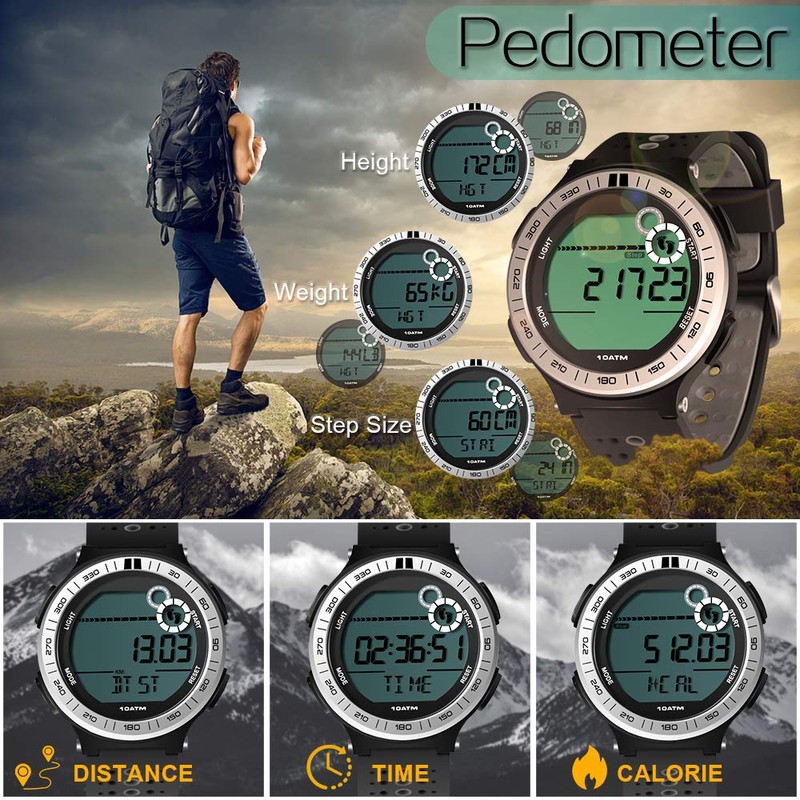100M Underwater Watch for Men Boys Pedometer Waterproof Swim Watch