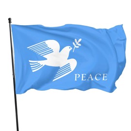 DJFOG Dove of Peace Flag - 90 x 150 cm, Robust Polyester, Weatherproof and Colourfast, Ideal for Indoor and Outdoor Use, Decorative Banner with Peace Symbol