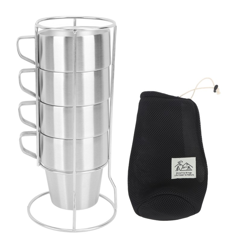 300ml Stackable Coffee Cups with Stand Stainless Steel Double Layer