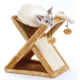 Etna Products Foldaway Cat Play Tower and Scratching Post with Hanging Balls, Indoor Cat Interactive Toy for Play and Exercise.