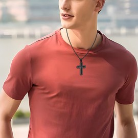 JUNOVUROS Cross Pendant Necklace for Men, Jesus Christ 316L Stainless Steel 20 to 28 In Rolo/24 In Byzantine Chain, 2 Sizes of Religious Jewelry with Silver/Gold/Black/Multicolor