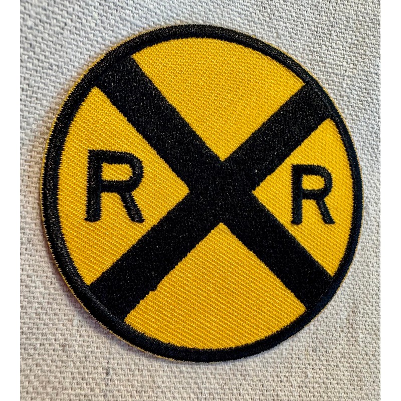 Railroad Crossing Road Sign Embroidered Patch Iron-On Train Railway RR