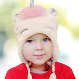 Toddler Winter Hat and Mittens for Boys & Girls Ages 2-4 Years Old or Fleece Lined Hat & Kids Gloves Set for 4-7 + Chin Strap (Pink/White Unicorn-Mittens)