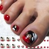 24Pcs Curve Line Press on Toenails for Art with Red