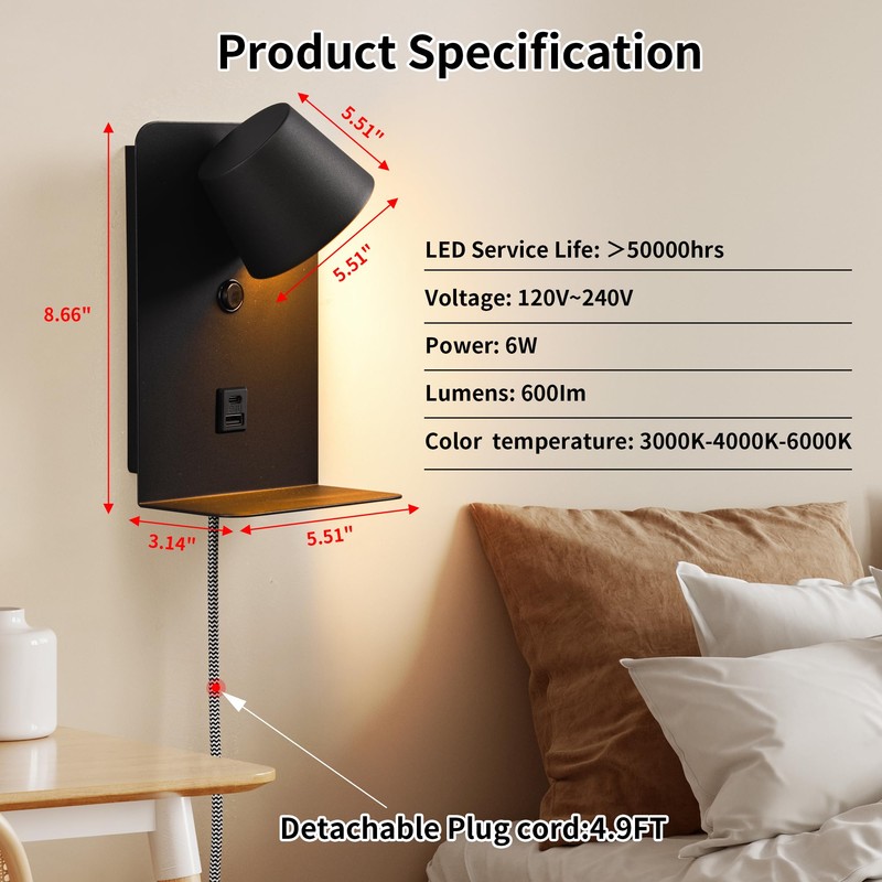 DEC LUCE DECOLUCE LIGHTING Modern LED Plug in Wall Sconce,