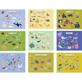 Animal Habitats Sticker and Coloring Book. 9 Habitats with Stickers and Coloring Pages. Engaging, Educational, Interactive, Fun, and Colorful.