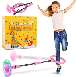 Ankle Skip Ball for Kids, Foldable Colorful Light Flash Wheel Skip It Ball for Kids, Adults, Indoor Outdoor Game Toys for Kids Girls Boys, Gift for Girls, Boys Ages 5 6 7 8 9 10 11 12 Years Old- Pink