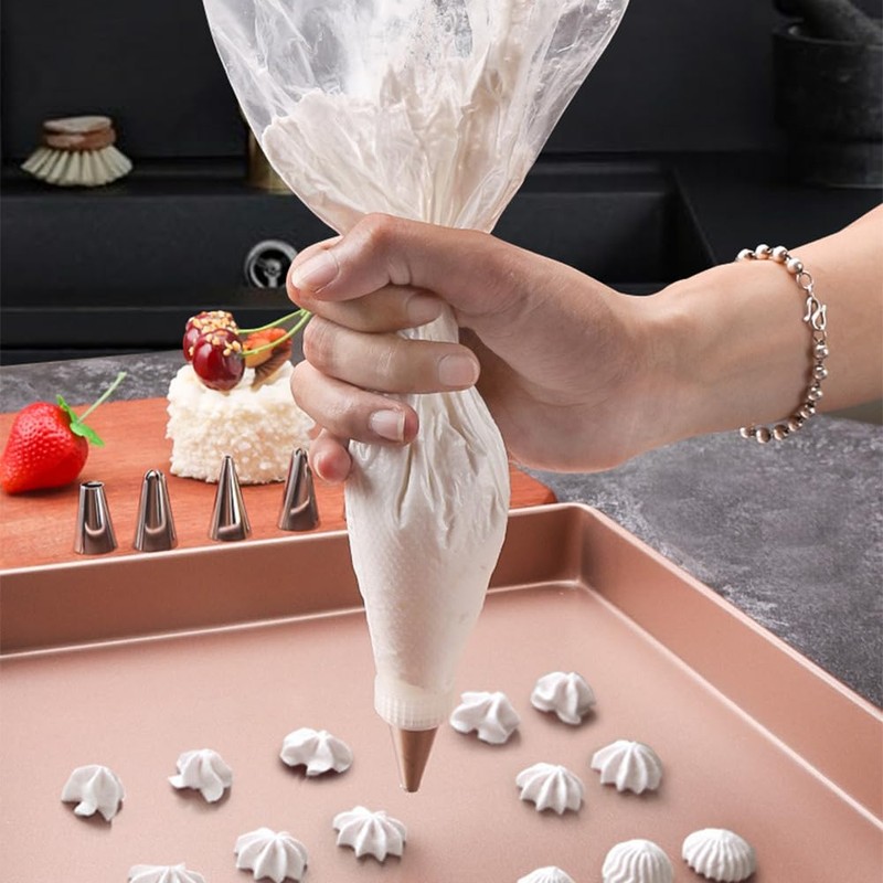 Piping Bag and Nozzles Set with Coupler, 100Pcs Disposable Piping