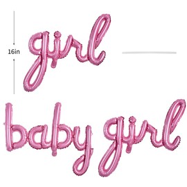 TONIFUL Baby Girl Letter Balloons-16 Inch Pink Baby Girl Shower Foil Balloons Banner for Gender Reveal Party Baby Birthdays Party Decoration