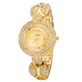 JewelryWe Womens Iced Out Watch Bling Rhinestones Gold/Silver Wristwatch Quartz Analog Dress Watch for Halloween Xmas