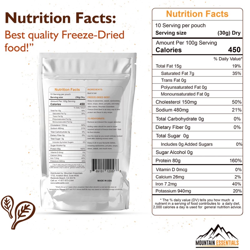 MOUNTAIN ESSENTIALS Freeze-Dried Diced Beef – Fully Cooked Meat |