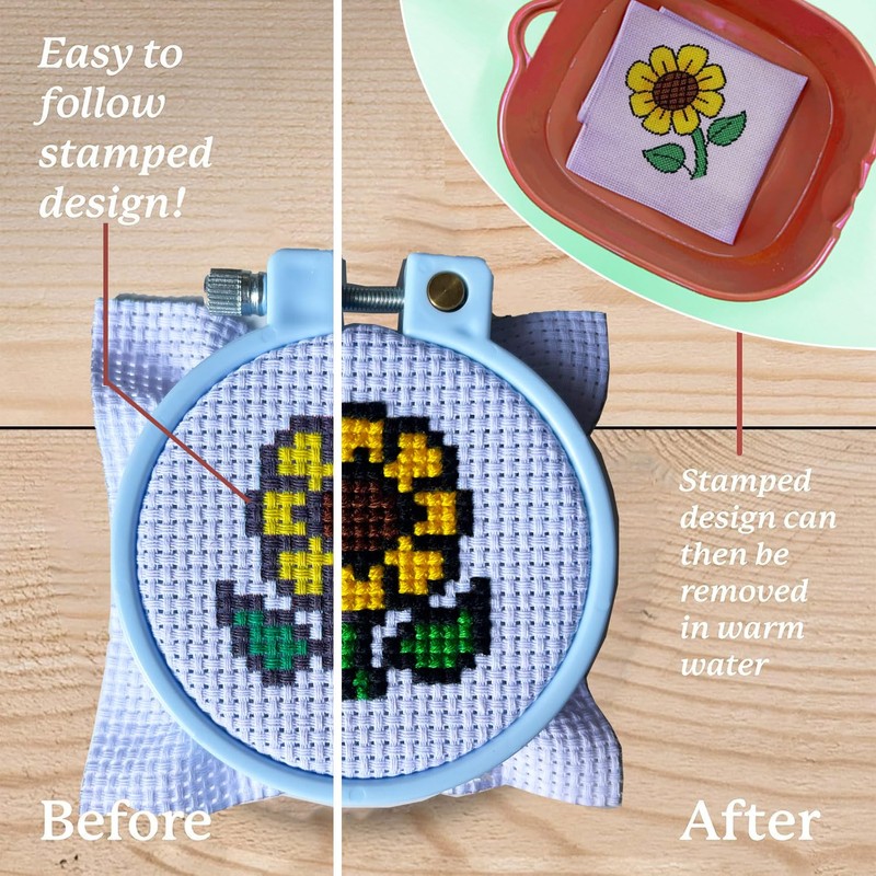 Zhenqing 5 Patterns Mini Cross Stitch Keychain Kit, DIY Flower