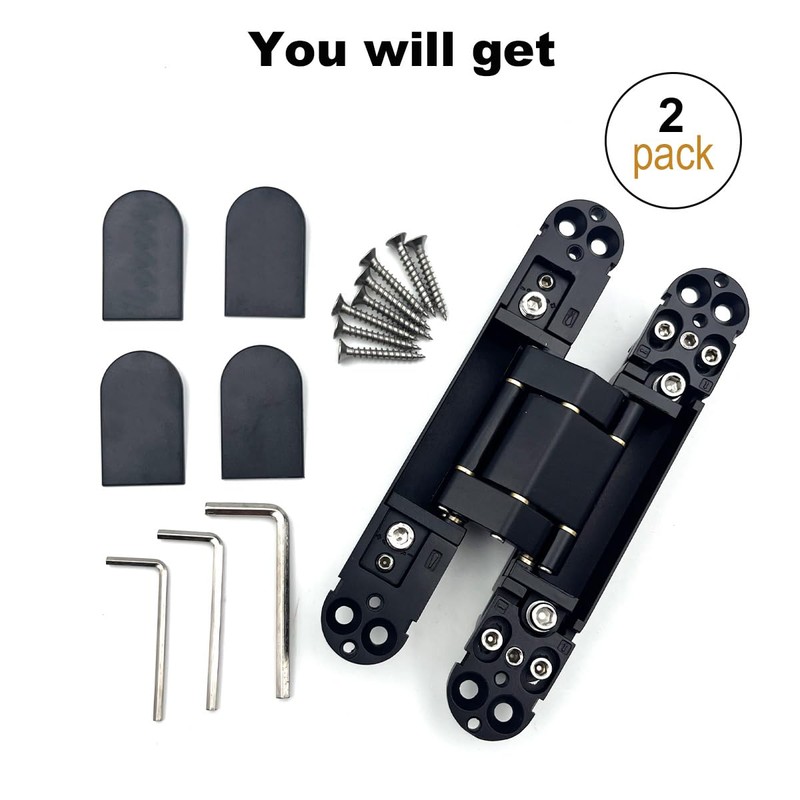 VOLUKA 2 Pack Hidden Door Hinges, 6 inch 3-Way Adjustable