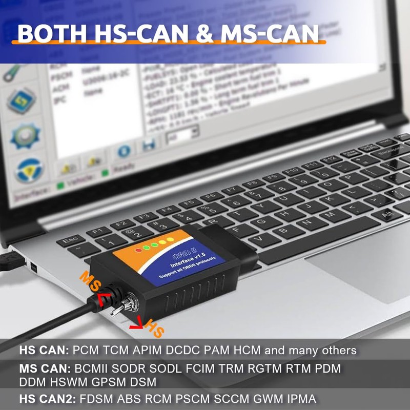 Obd2 Elm327 USB for FORScan with MS HS CAN Switch