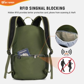 SKYSPER Small Hiking Backpack for Men Women 20L RFID Packable Daypack Ultralight Foldable Back Pack Lightweight Collapsible Travel Day Pack