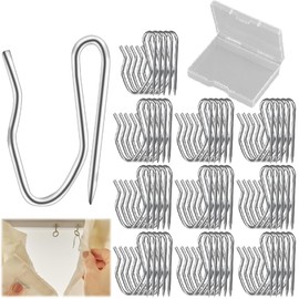 80 Pcs Metal Curtain Hooks Galvanizing Curtain Pinch Hooks 20x32mm Single Prongs Pinch Pleat Curtain Hangers for Window Shower Bedroom Pencil Pleat Curtains with Storage Box