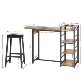 IRONCK 3-Piece Bar Table Set for 2, 47 inch Bar Table with Drop Leaf & Stools & 3 Storage Shelves, Small Kitchen Table for Dining Room, Vintage Brown