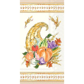 IHR Ideal Home Range Dinner Napkins Disposable 3-Ply Paper Hand Towels, 8.5" x 4.5", Cornucopia Collection, 16-Count