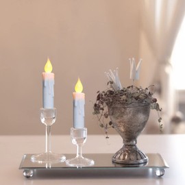 CVHOMEDECO. Flickering Taper Candles LED Drip Flameless Candles, Battery Operated with Timer, White, 4-3/4 Inch, Set of 2