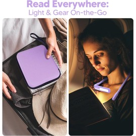 Purple Neck Light with Storage Case, 10-80Hrs Eye-friendly Book Reading Lamp, Knitting Crochet Sewing Craft Light Rechargeable Adjustable, Christmas Birthday Gifts for Book Lovers Knitters Crafters