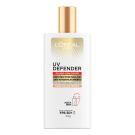 Loreal Paris Uv Defender Fluido Tono Medio Protector Solar Diario Fps50 Con cido Hialurnico, Hidrata, Previene Lneas De Expresin Y Protege De Rayos...