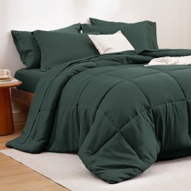 Bedsure Forest Green King Size Comforter Set - 7 Pieces Solid King Bed in a Bag, King Bed Set Forest Green with Comforters, Sheets, Pillowcases & Shams