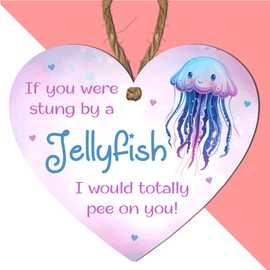 Funny Friendship Plaque – "If You Were Stung by a Jellyfish, I’d Totally Pee on You!" – Quirky Heart-Shaped Hanging Sign – Gift For Best Friend – Hilarious Humour Plaque for Friends – Decoration
