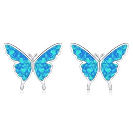 Butterfly Stud Earrings for Women 925 Sterling Silver Butterfly with Opal Earrings Exquisite and Cute Butterfly Jewellery for Sisters Good Friends Girlfriend (Blue)