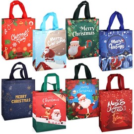 Aviski - 8 bolsas de regalo de Navidad, bolsas de Navidad con asas, bolsas de regalo de Navidad, bolsas de Navidad multifuncionales no tejidas para envolver regalos, compras, suministros de fiesta de Navidad, 4.8 x 9.8 x 4.5 pulgadas