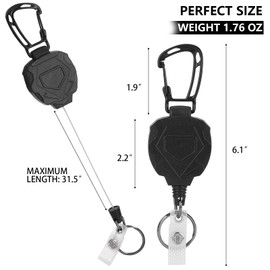 BTYMS 4-Pack Heavy Duty Retractable Keychain - Carabiner Keychain kit with 31.5" Steel Cord & 8oz Pull, Zinc Alloy Carabiner, Multi-Function Badge Holder for Keys, Cards, Security Access