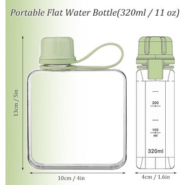 1Pc Slim Square Travel Water Bottle,Flat Drink Cup Water Bottle,Tritan Transparent Flat Water Bottle Small Water Bottle Slim Square Slim Bottle Water Flask,Flat Water Bottle Travel Flask,320ml,Green