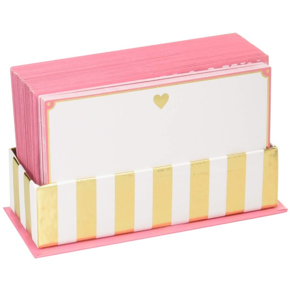 Graphique Gold Heart Flat Notes – Note Card Stationery with Adorable Soft Pink Border and Printed Gold Heart, 50 Note Cards and Matching Envelopes for Thank You Notes and Invitations, 5.625" x 3.5"