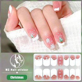 4 Sheets Christmas Gel Nail Stickers Snowflakes Gel Nail Polish Strips Cute Winter Stickers Xmas Elk Glitter Self-Adhesive Design Reindeer Full Wrap Nail Wraps Decals for Acrylic Manicure DIY