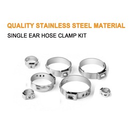 binifiMux 304 Stainless Steel Single Ear Hose Clamps, 92Pcs(6.0mm-22.6mm) Crimp Pipe Clamps Assortment Kit with Oetiker Clamps Plier and Gloves for Pipe,Plumbing,Automotive