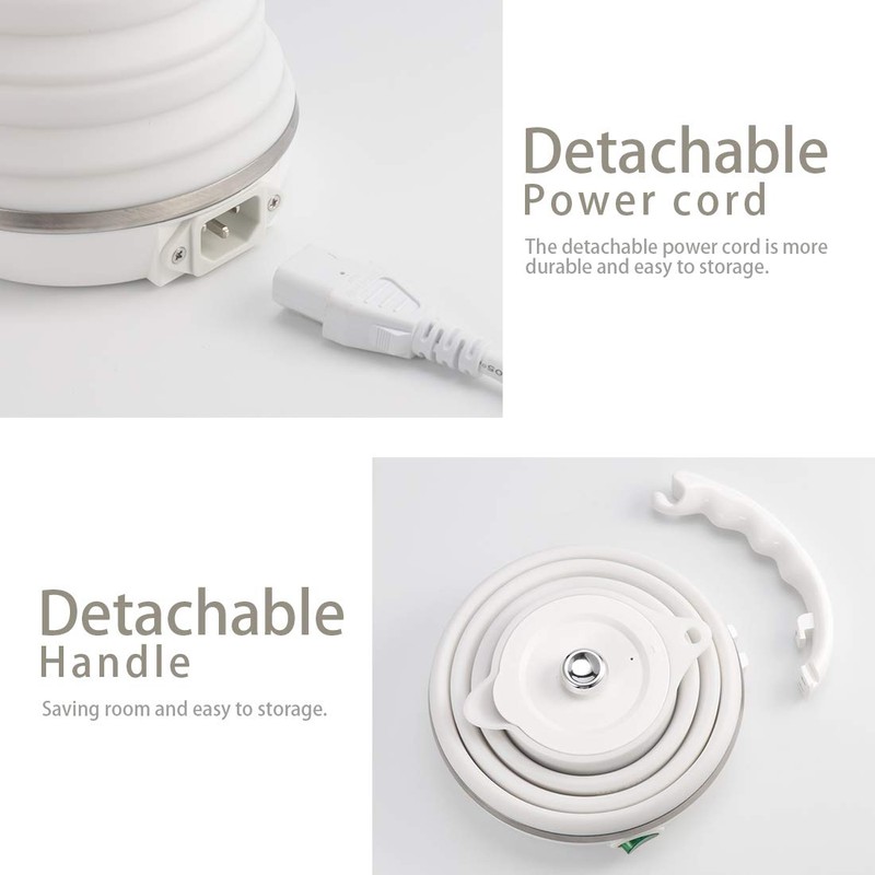 Food Grade Silicone Portable Collapsible Electric Travel Kettle (White)