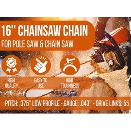Stihl Chainsaw Chain 16 Inch For Stihl MS170 Chain, MS180C, MS180, MS171 - Replacement 16 Chainsaw Blade for 61pmm3 55, 3610 005 0055 - Molten.